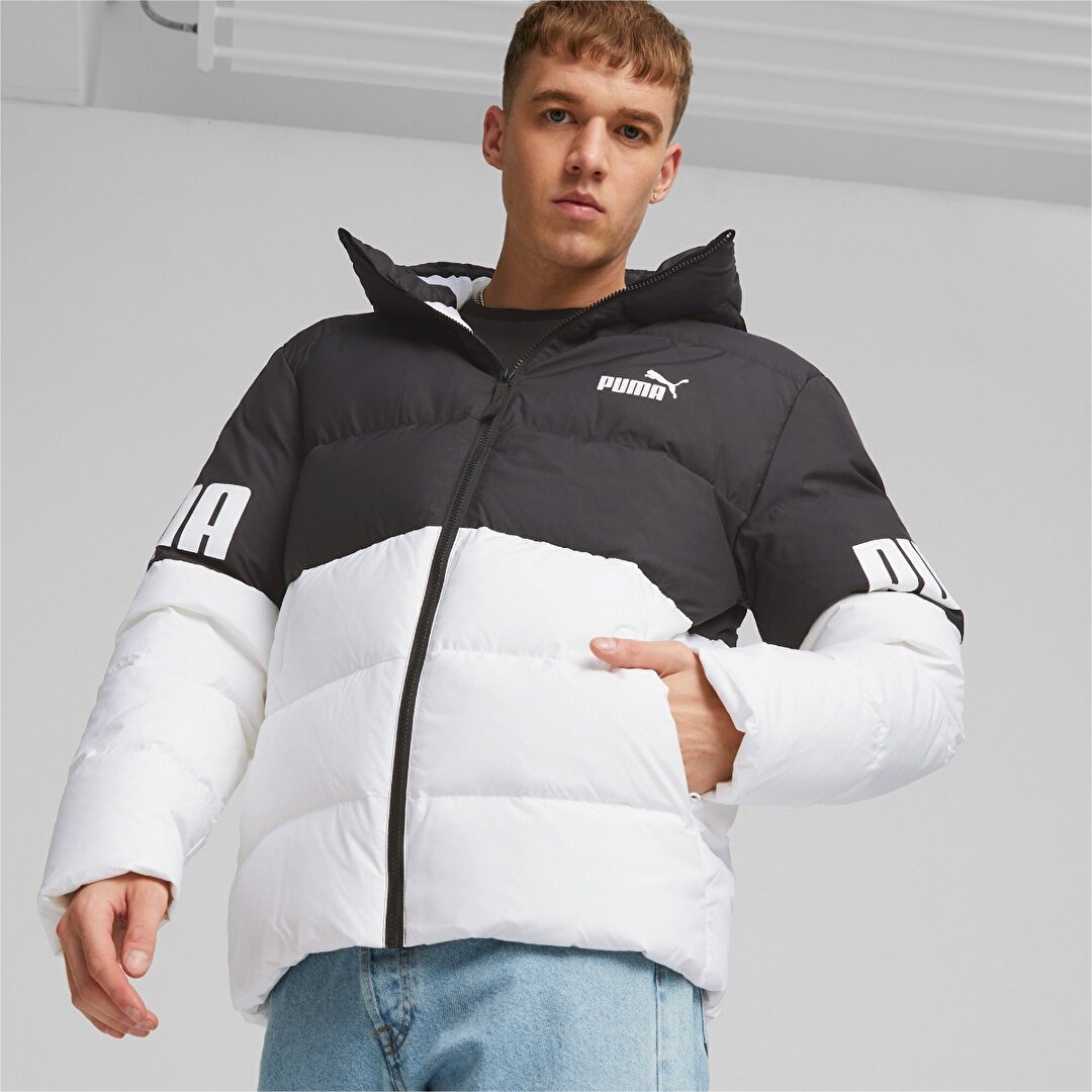 Puma Power Hooded Down Puffer Erkek Beyaz Kapüşonlu Mont 84933502