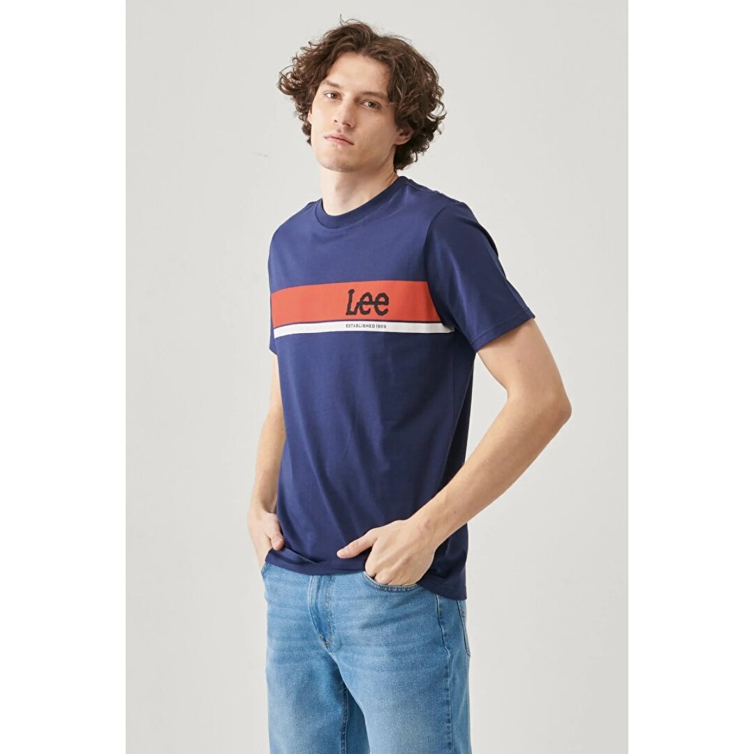 Lee Logo Erkek Lacivert Bisiklet Yaka Tişört L211918410 - Sporthink