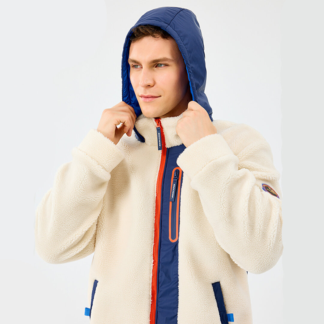 Skechers Outdoor Fleece Sherpa Erkek Beyaz Kapüşonlu Ceket S242039