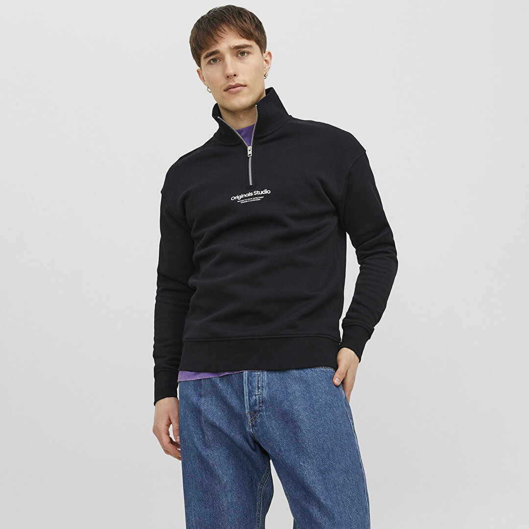 Jack&Jones Vesterbro Quarter Zip Erkek Siyah Dik Yaka Sweatshirt