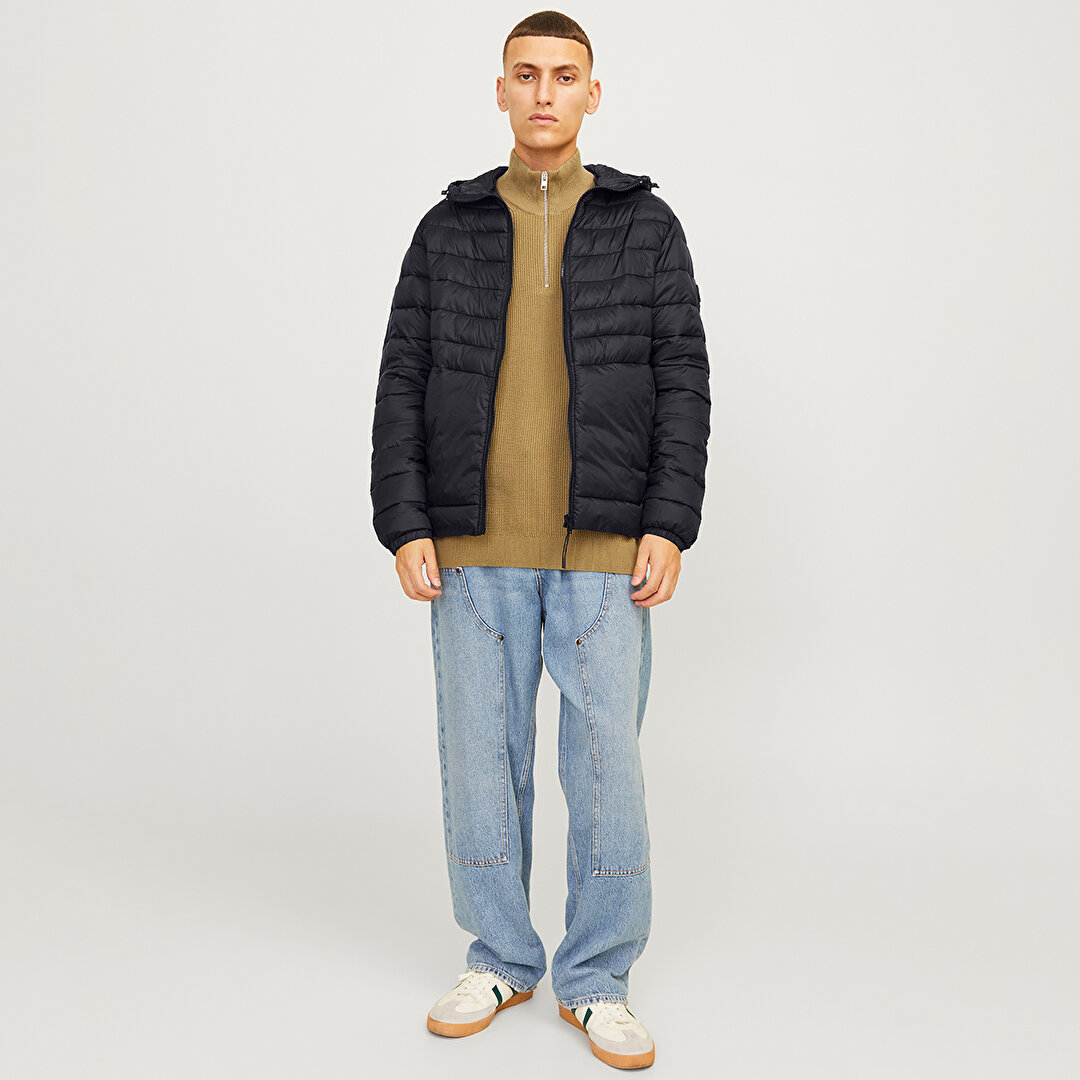 Jack&Jones Print Puffer Erkek Siyah Kapüşonlu Mont 12258441-BLK