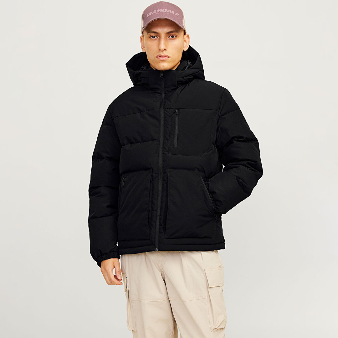 Jack&Jones Otto Puffer Erkek Siyah Kapüşonlu Mont 12258416-BLK