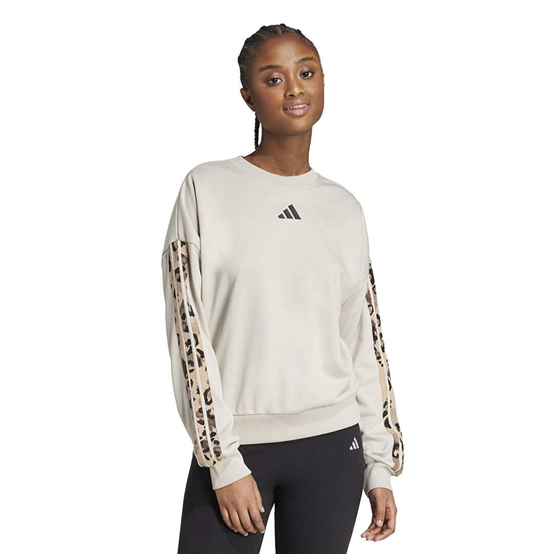 レディースジャーフル adidas All Over Print Kadın Bej Bisiklet Yaka Sweatshirt JM1836