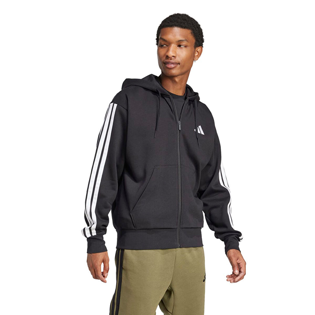 adidas 3 Stripes Fleece Erkek Siyah Kapüşonlu Ceket JD1870 - Sporthink
