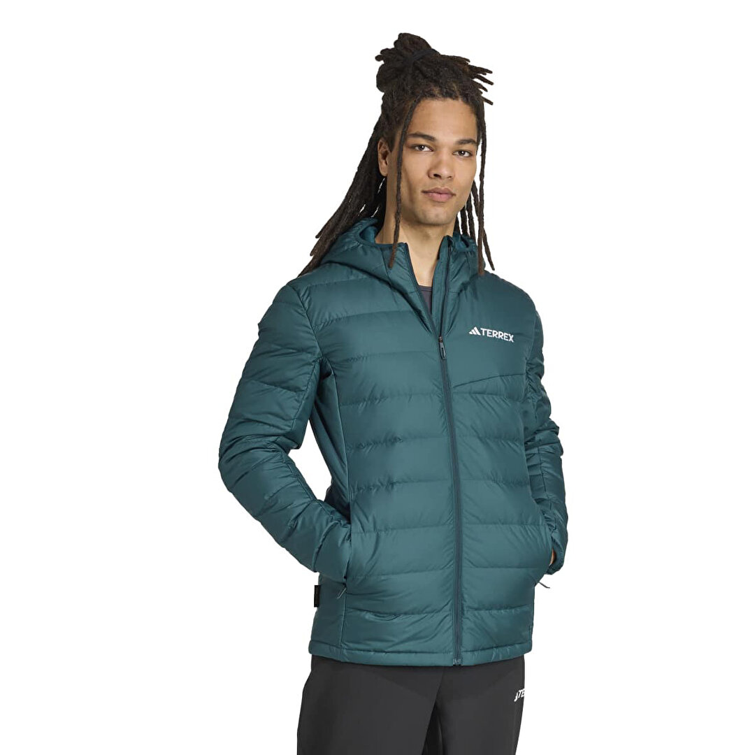 adidas Terrex Multi Light Down Erkek Yeşil Kapüşonlu Mont JZ9970