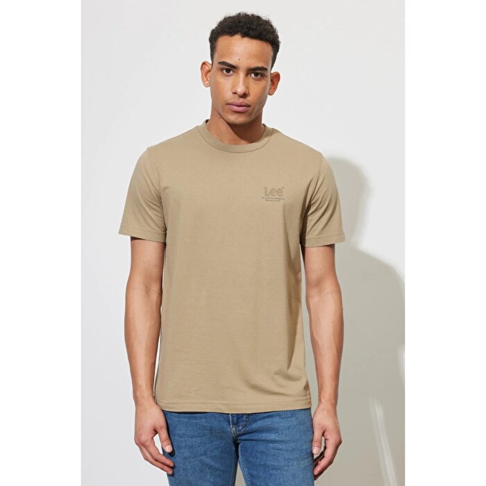 Lee Lightweight Tonal Logo Erkek Bej Bisiklet Yaka Tişört