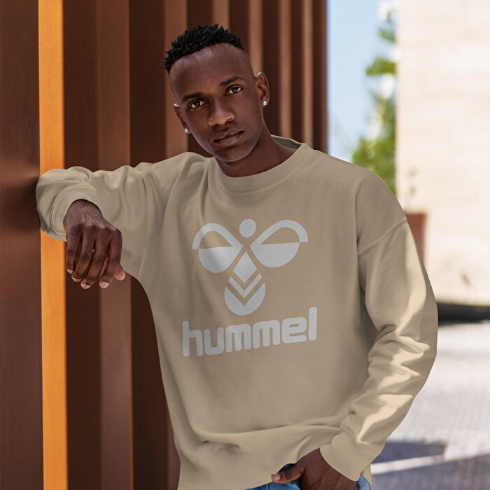 Hummel Kopenhang Erkek Bej Bisiklet Yaka Sweatshirt