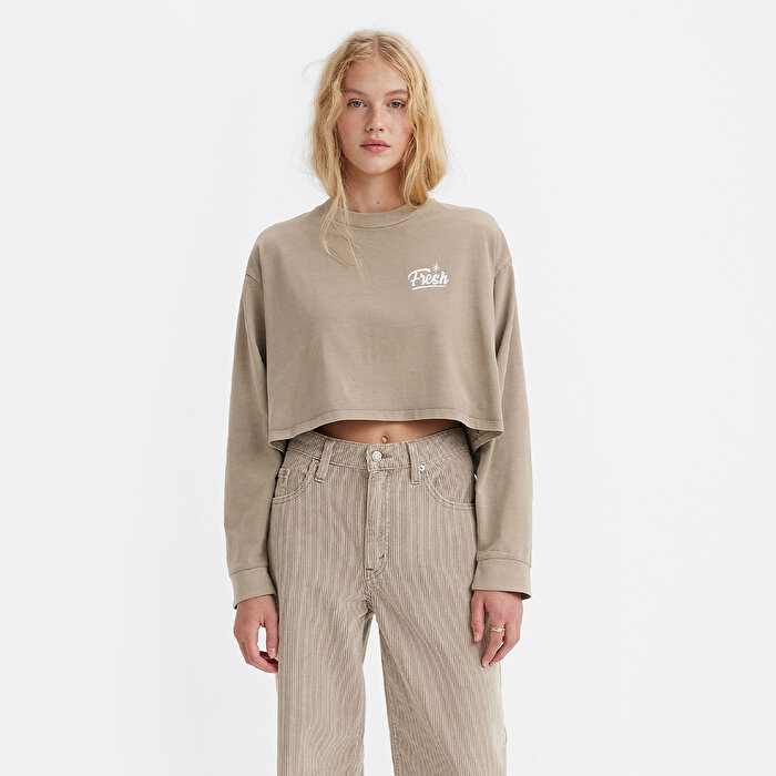 Levi's Crop Reese Fresh Logo Kadın Bej Yuvarlak Yaka Sweatshirt