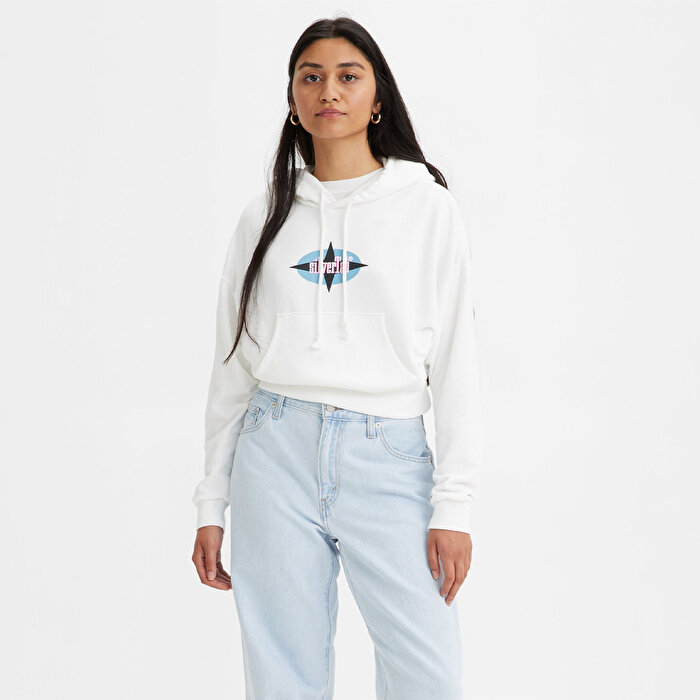 Levi's Graphic Laundry Kadın Beyaz Kapüşonlu Hoodie