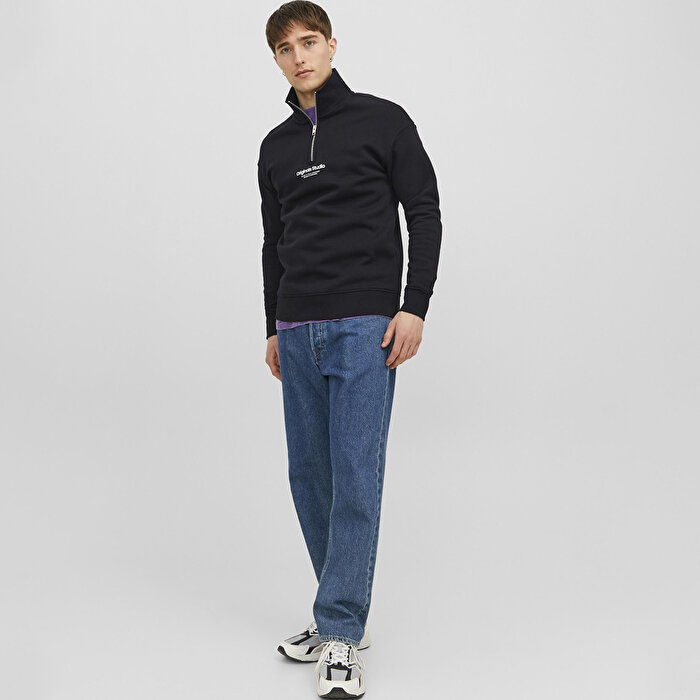 Jack&Jones Vesterbro Quarter Zip Erkek Siyah Dik Yaka Sweatshirt