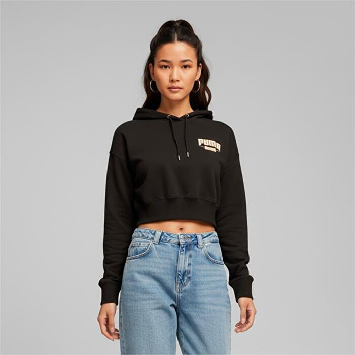 Puma Team Cropped Kadın Siyah Kapüşonlu Sweatshirt