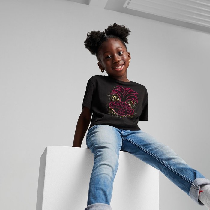Puma Puma X Trolls Graphic Kız Çocuk Siyah Yuvarlak Yaka Tişört