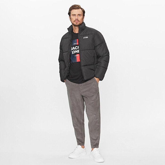 Jack&Jones Max Puffer Erkek Siyah Dik Yaka Mont