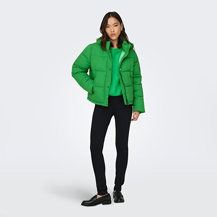 Only Ann Premium Puffer Short Otw Kadın Yeşil Kapüşonlu Mont