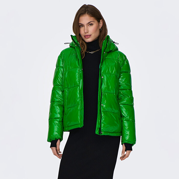 Only Ann Louis Premium Puffer Regula Otw Kadın Yeşil Kapüşonlu Mont