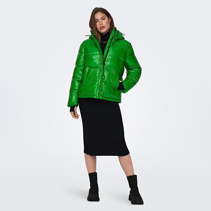 Only Ann Louis Premium Puffer Regula Otw Kadın Yeşil Kapüşonlu Mont