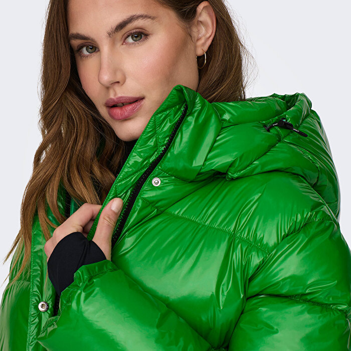 Only Ann Louis Premium Puffer Regula Otw Kadın Yeşil Kapüşonlu Mont