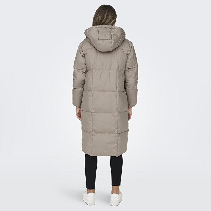 Only Vilma Down Long Coat Kadın Gri Kapüşonlu Mont