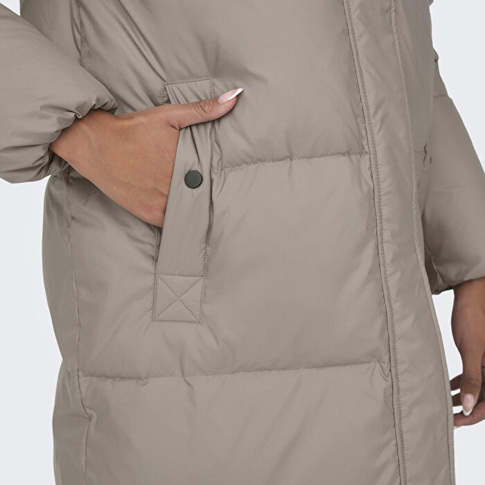 Only Vilma Down Long Coat Kadın Gri Kapüşonlu Mont