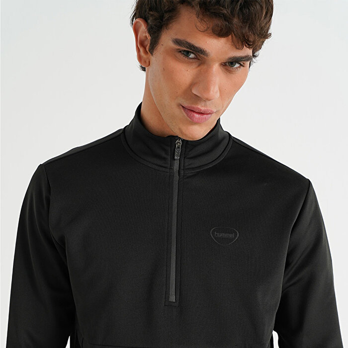 Hummel Loton Zip Neck Erkek Siyah Dik Yaka Sweatshirt