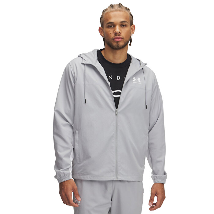 Under Armour Rival Woven Erkek Gri Kapüşonlu Rüzgarlık