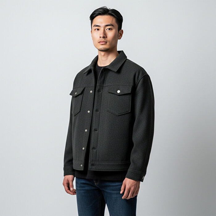 Jack&Jones Ridgewood Melange Overshirt Erkek Siyah Ceket 12266397