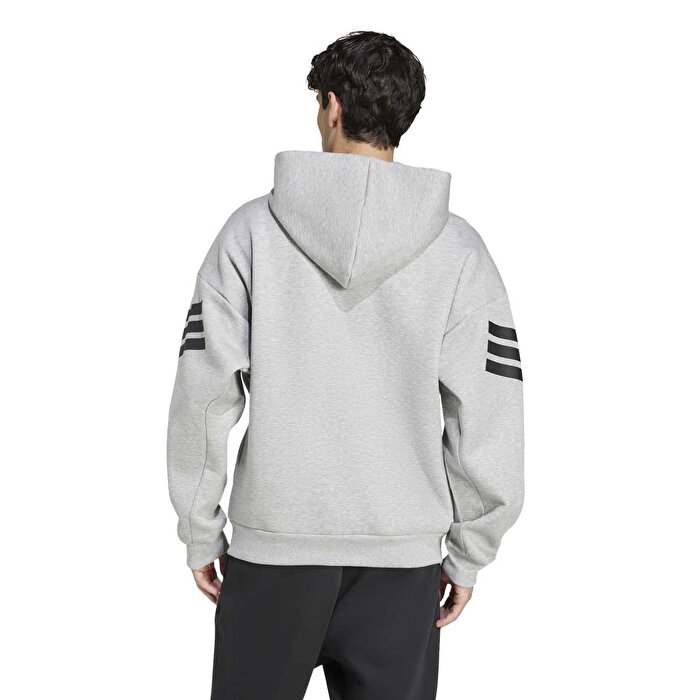 adidas Fleece Insulated 3 Stripes Erkek Gri Kapüşonlu Ceket