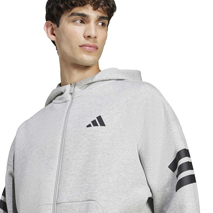 adidas Fleece Insulated 3 Stripes Erkek Gri Kapüşonlu Ceket