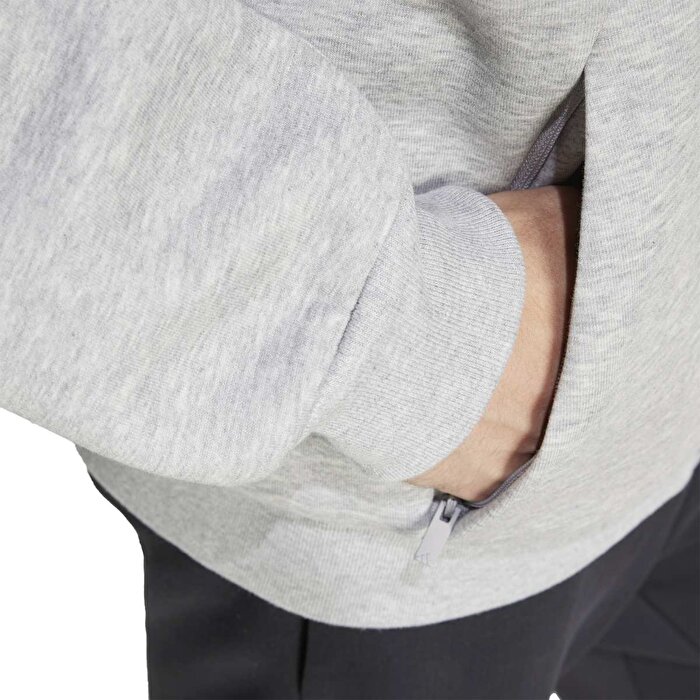adidas Fleece Insulated 3 Stripes Erkek Gri Kapüşonlu Ceket