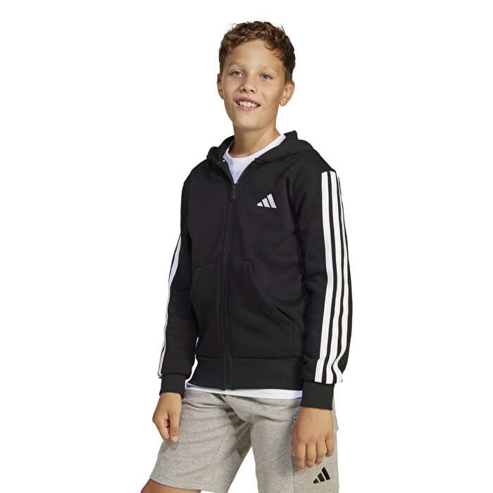 adidas 3 Stripes Fleece Çocuk Siyah Kapüşonlu Ceket