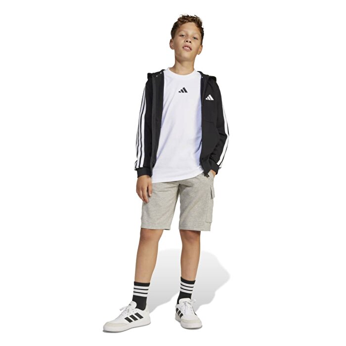 adidas 3 Stripes Fleece Çocuk Siyah Kapüşonlu Ceket
