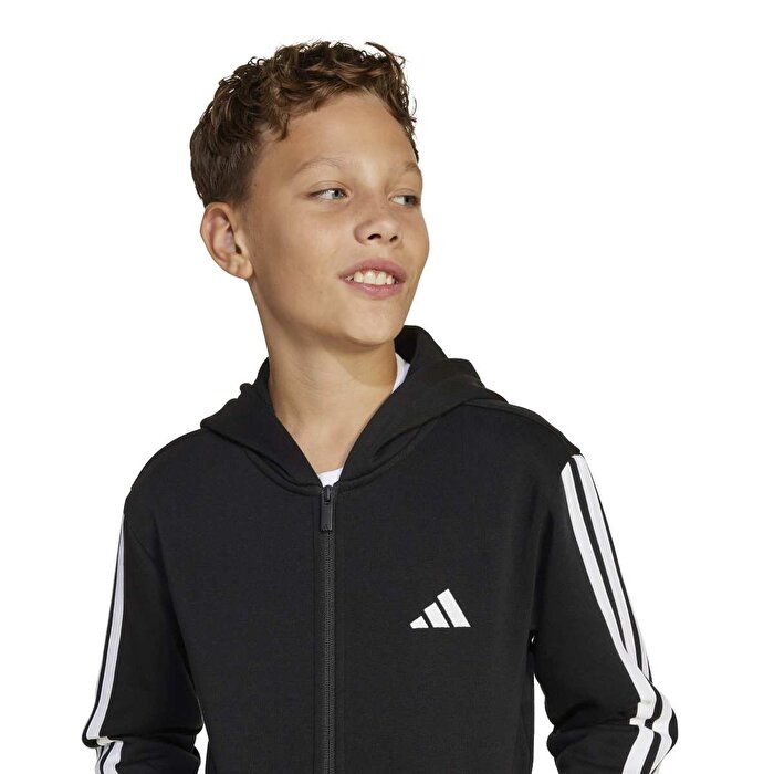 adidas 3 Stripes Fleece Çocuk Siyah Kapüşonlu Ceket