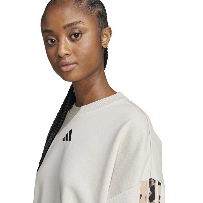 adidas All Over Print Kadın Bej Bisiklet Yaka Sweatshirt