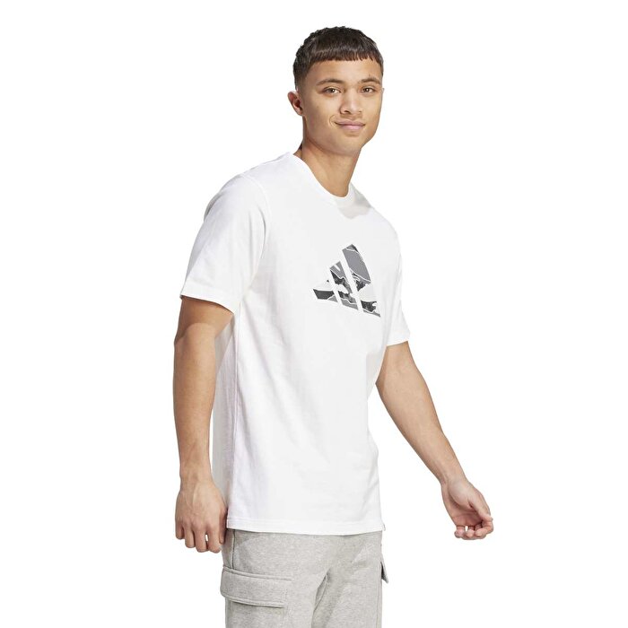 adidas Camo Logo Erkek Beyaz Bisiklet Yaka Tişört