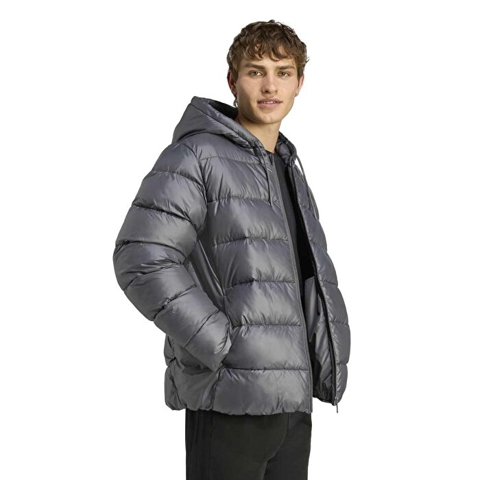 adidas Essentials Synthetic Down Puffer Erkek Gri Kapüşonlu Mont
