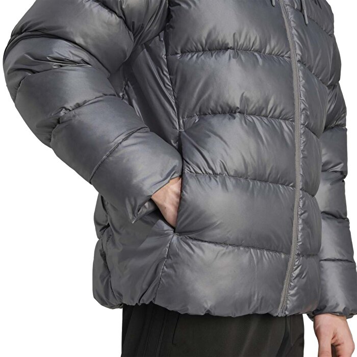 adidas Essentials Synthetic Down Puffer Erkek Gri Kapüşonlu Mont