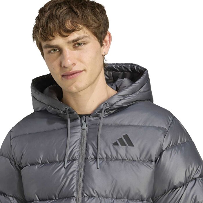 adidas Essentials Synthetic Down Puffer Erkek Gri Kapüşonlu Mont