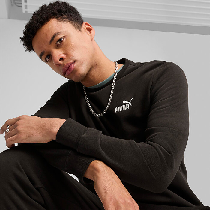 Puma Essentials Small No 1 Logo Crew Erkek Siyah Bisiklet Yaka Sweatshirt