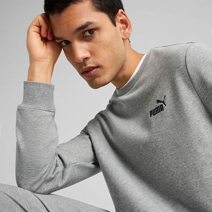 Puma Essentials Small No 1 Logo Crew Erkek Gri Bisiklet Yaka Sweatshirt