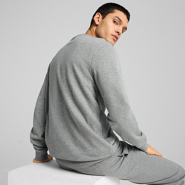 Puma Essentials Small No 1 Logo Crew Erkek Gri Bisiklet Yaka Sweatshirt