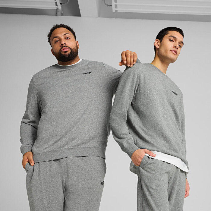 Puma Essentials Small No 1 Logo Crew Erkek Gri Bisiklet Yaka Sweatshirt