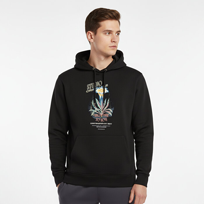 Jack&Jones Lucca Graphic Erkek Siyah Kapüşonlu Sweatshirt