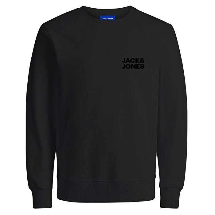 Jack&Jones Logo Erkek Siyah Yuvarlak Yaka Sweatshirt