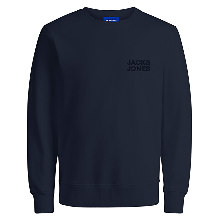 Jack&Jones Logo Erkek Lacivert Yuvarlak Yaka Sweatshirt