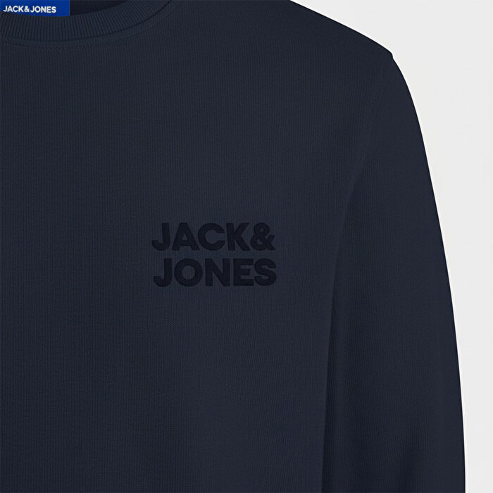 Jack&Jones Logo Erkek Lacivert Yuvarlak Yaka Sweatshirt