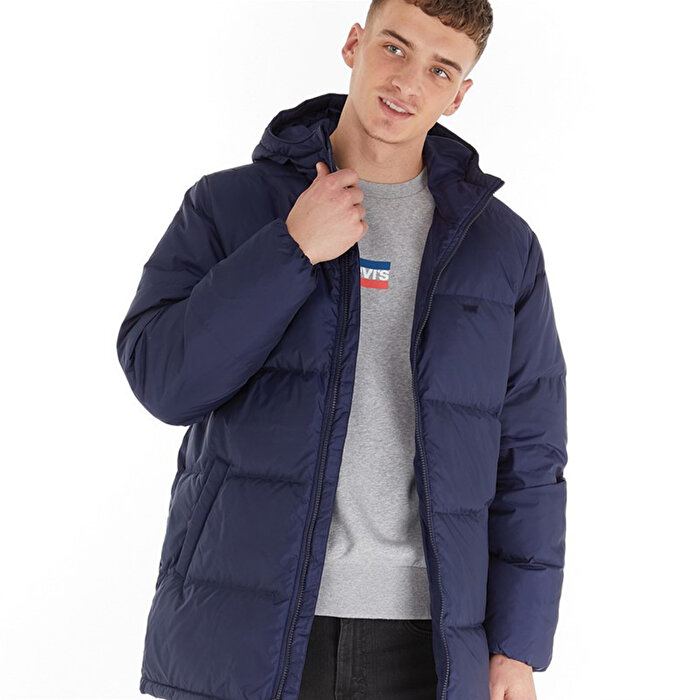 Levi's Sunset Mid Puffer Erkek Mavi Kapüşonlu Mont