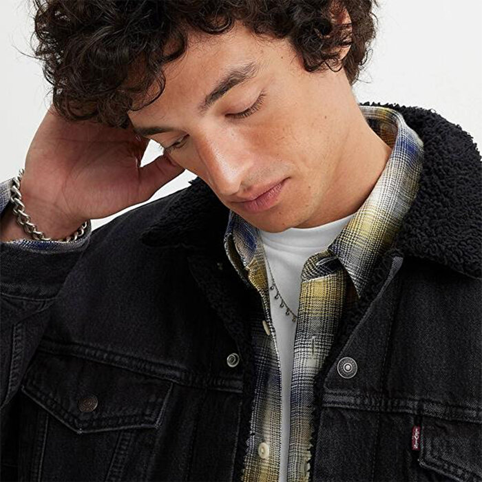 Levi's Relaxed Fit Sherpa Trucker Erkek Siyah Klasik Yaka Ceket