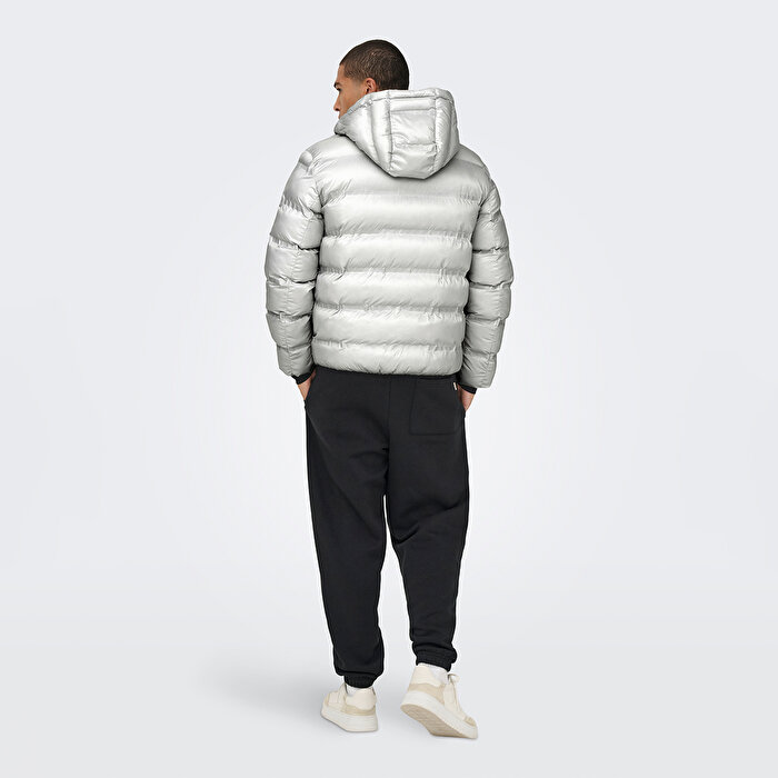 Only&Sons Union Seamless Life Puffer Erkek Gri Kapüşonlu Mont