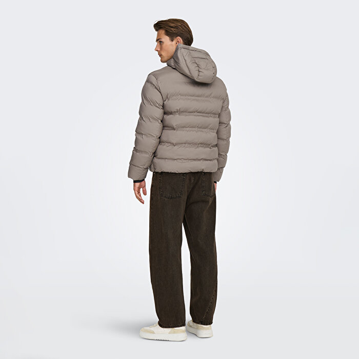 Only&Sons Union Seamless Life Puffer Erkek Bej Kapüşonlu Mont