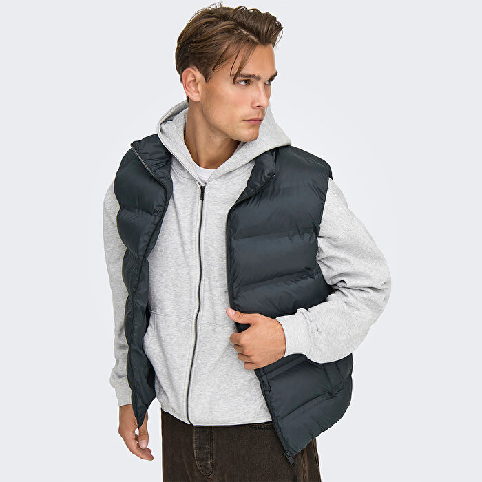 Only&Sons Union Seamless Life Puffer Erkek Siyah Dik Yaka Yelek